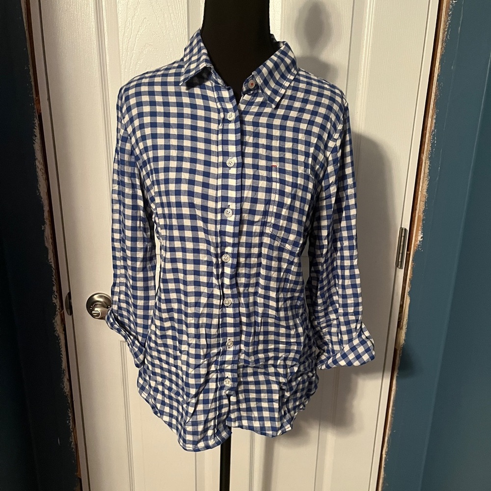 British Khaki Blue and White Plaid Shirt